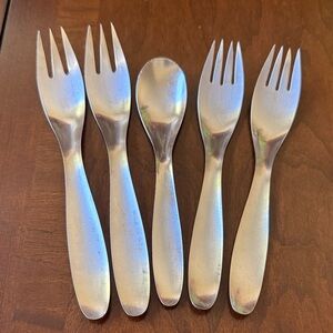 1970’s Lauffer mid century modernist Stainless Steel 5 pcs Set forks & spoon